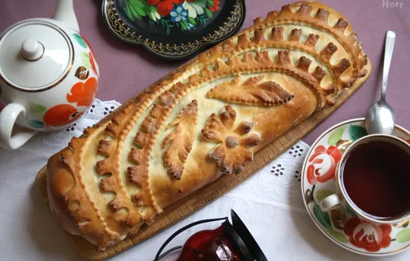 Tea, the dough, meat pie, pie