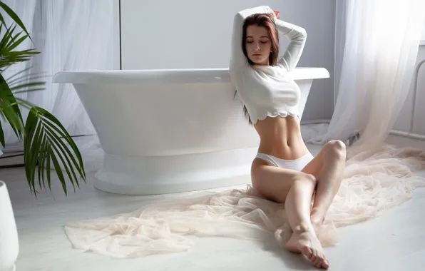 Girl, sexy, Model, panties, legs, barefoot, brunette, erotic