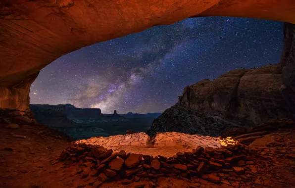 Picture the sky, stars, night, rocks, canyon
