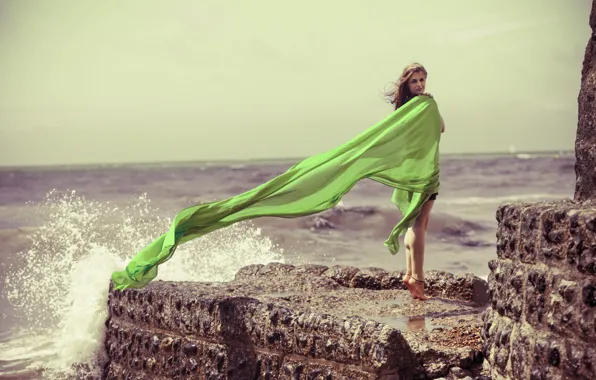 Sky, sea, backgrounds, women, sunlight, shine, dress images, brunette wallpapers