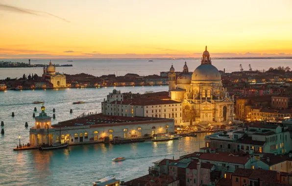 Sunset, city, the city, Italy, Venice, channel, cathedral, Italy