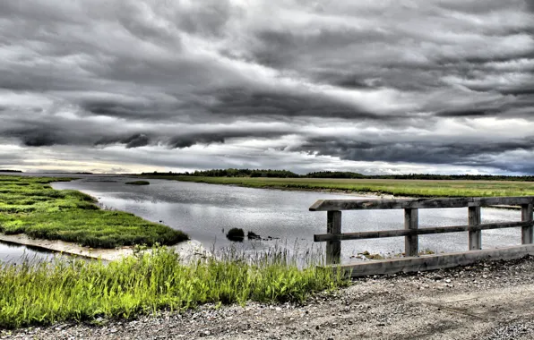 Wallpaper clouds, bridge, river