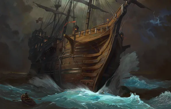 The ocean, Sea, Night, Wave, Boat, Ship, Storm, Nose