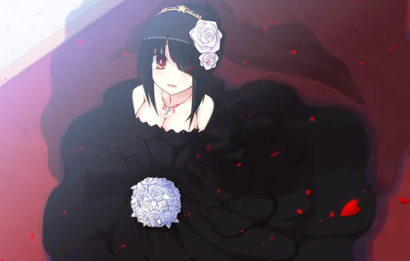 Bouquet, black dress, Anime, Date a Live, Tokisaki Kurumi