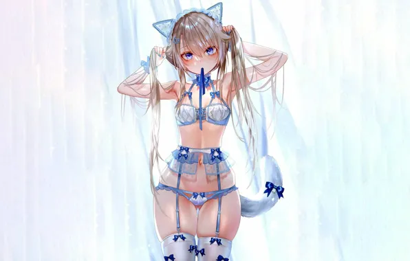 Girl, sexy, lingerie, bra, panties, thighhighs, long hair, boobs