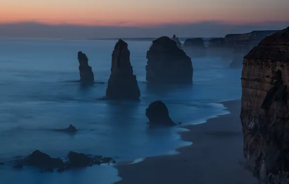 Beach, rocks, the evening, Australia, twilight, Australia, Victoria, Port Campbell National Park