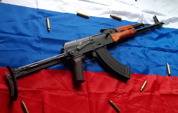 Kalashnikov, tricolor, the flag of Russia
