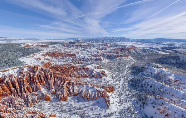 Winter, snow, mountains, nature, rocks, valley, Utah, USA