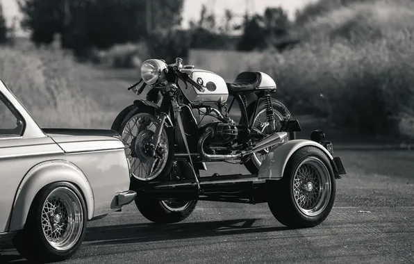 Black and white, motorcycle, the trailer, BMW R75/6, R75