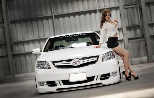 Picture look, girl, Girls, Toyota, white car