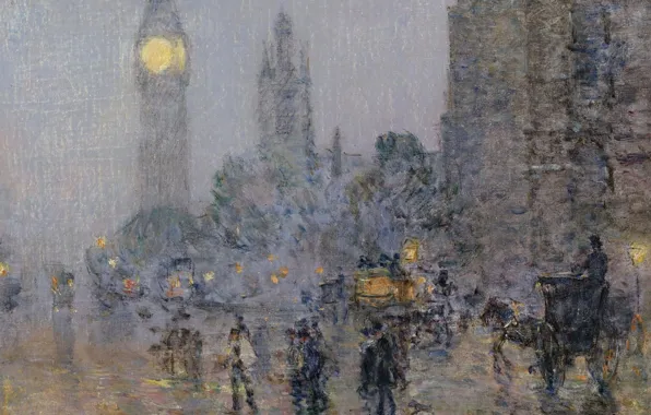 Picture picture, the urban landscape, Frederick Childe Hassam, Childe Hassam, Nocturne. Big Ben