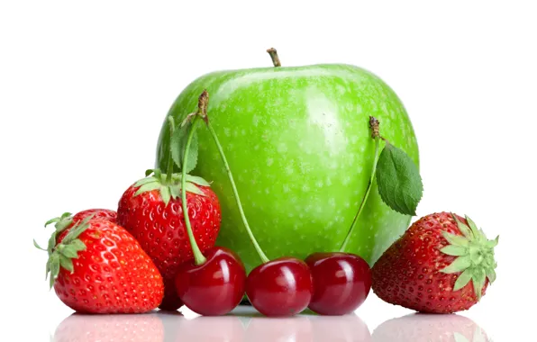 Apple, strawberry, cherry