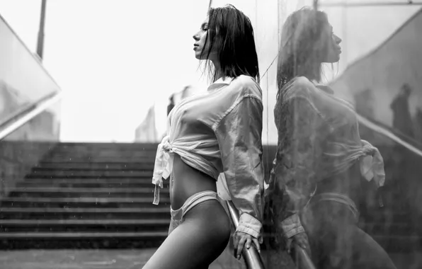 Girl, sexy, pose, reflection, model, body, panties, makeup