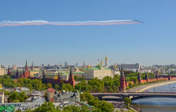 Bridge, river, panorama, Moscow, The Kremlin, Russia, aircraft, The Moscow river