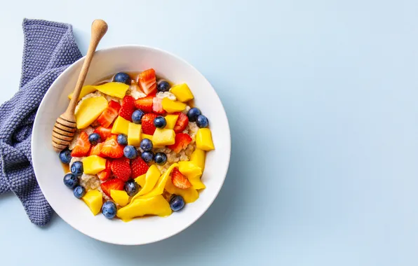 Breakfast, fruit, oatmeal