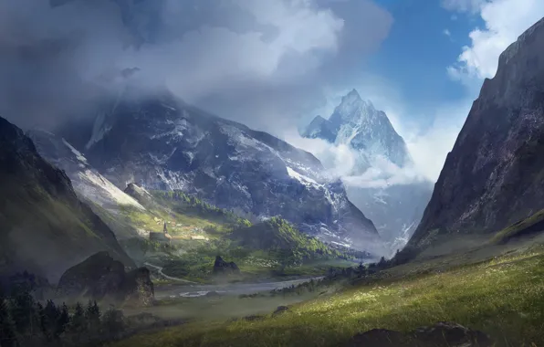 Mountains, the building, valley, Environment, Valley Day