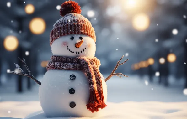 Winter, snow, decoration, Christmas, New year, snowman, happy, Christmas