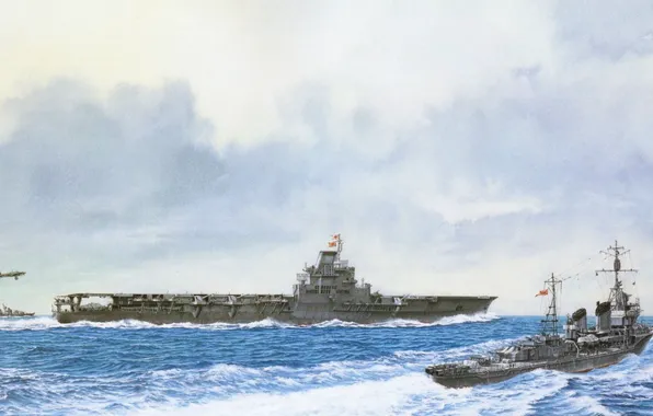 Ship, art, the carrier, Navy, military, Japanese, destroyer, WW2