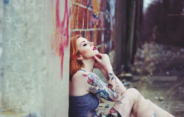 Girl, tattoo, profile, tattoo