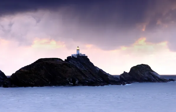 Picture sea, landscape, night, rocks, lighthouse