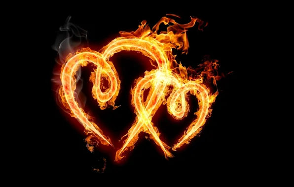 Background, black, heart, two, fire