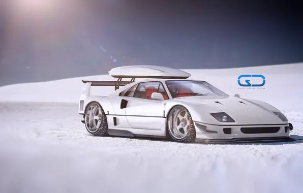 Auto, White, Machine, Ferrari, Digital Art, Rendering, Ferrari F40, Sports car