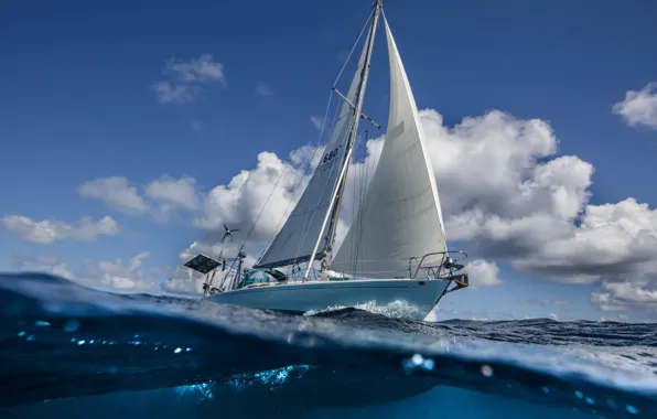 Sea, the sky, clouds, the wind, yacht, sails, swimming, cruising