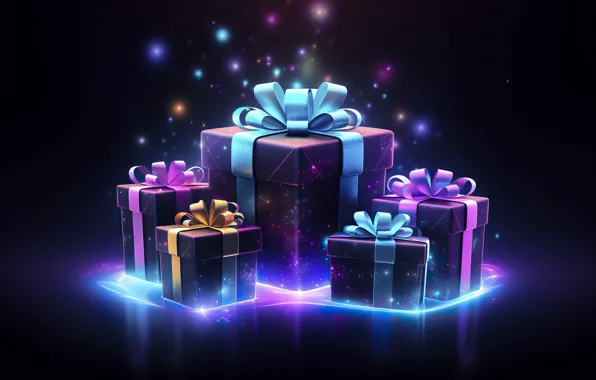Gift, Christmas, New year, bow, gift box, AI art, neural network