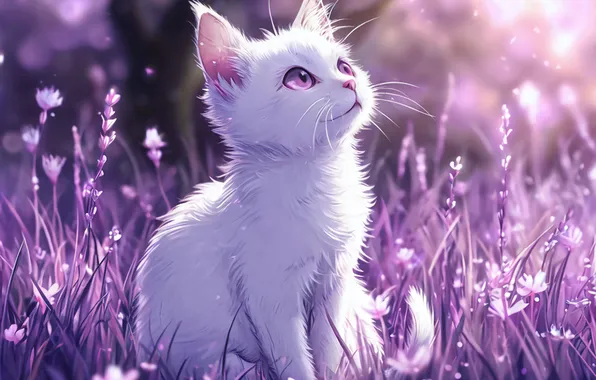 Cat, Lilac, Anime, Purple, Art, Anime Cat