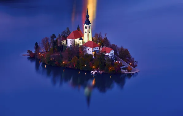 Water, lake, island, Church, Slovenia, Lake Bled, Slovenia, Lake bled