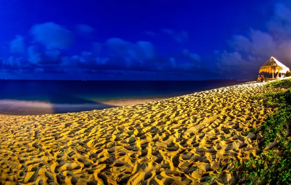 Sea, night, traces, shore