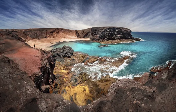 Sea, the sky, clouds, stones, rocks, shore, view, dal