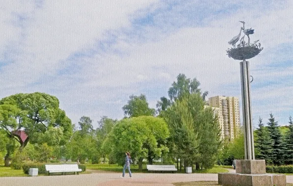 Park, sculpture, storks, PAAG