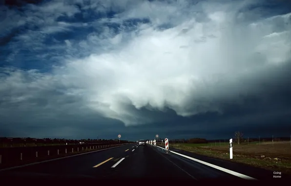 Road, the storm, the sky, landscape, machine, clouds, photo, background