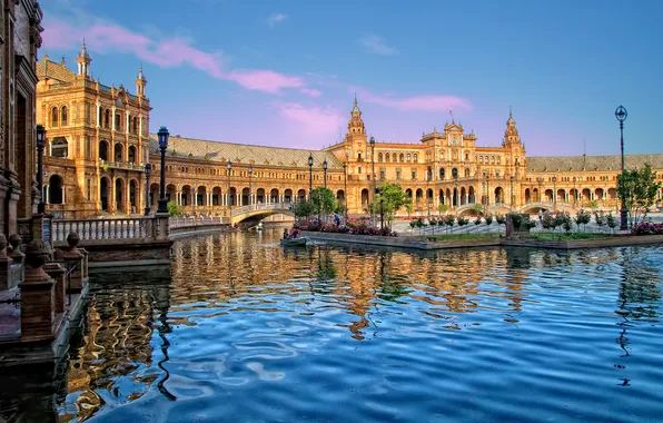 Picture the sky, water, bridge, Spain, Palace, Seville