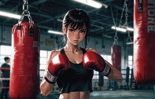 Picture girl, anime, boxing