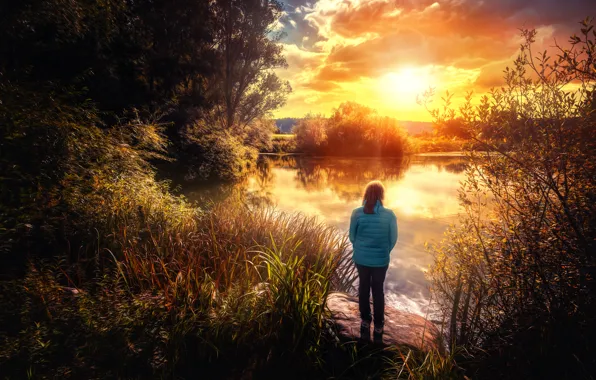 Girl, the sun, nature, stone, treatment, Enjoy the Moment