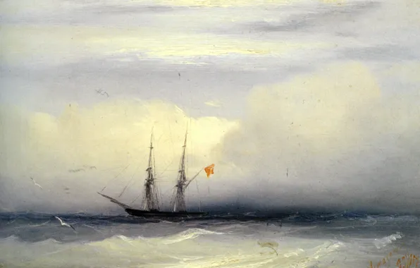 Picture, seascape, Ivan Aivazovsky, Ship in a Stormy Sea