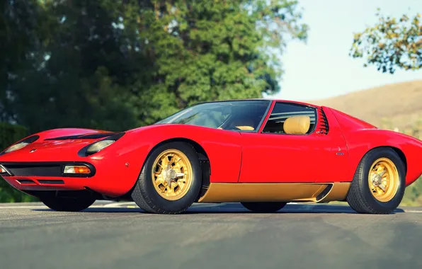 Red, Color, Auto, Lamborghini, Machine, Classic, 1971, Lights