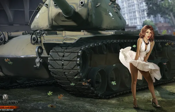 Picture girl, skirt, tank, girl, USA, tanks, WoT, World of tanks