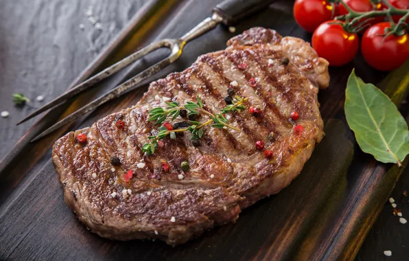 Meat, tomatoes, spices, steak