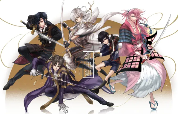 Anime, art, guys, samurai, Touken Ranbu, Dance of swords