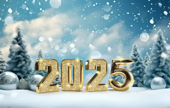 Winter, snow, gold, tree, snake, figures, New year, golden