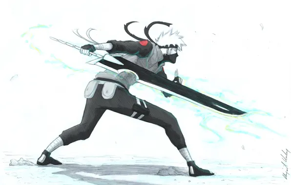 Art, white background, naruto, Kakashi Hatake