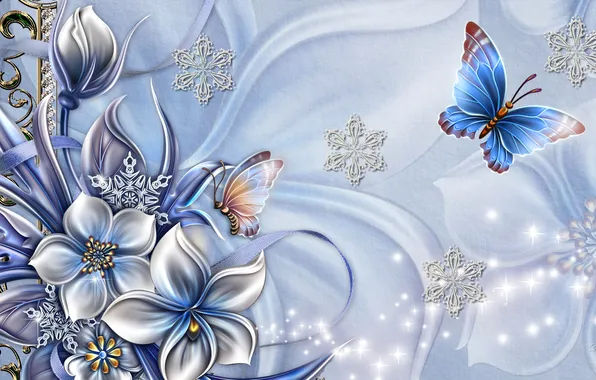 Flower, collage, butterfly, snowflake