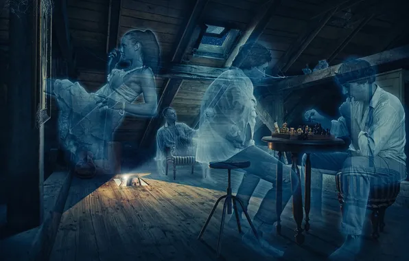 Picture art, bring, ghosts, attic, Ghost party