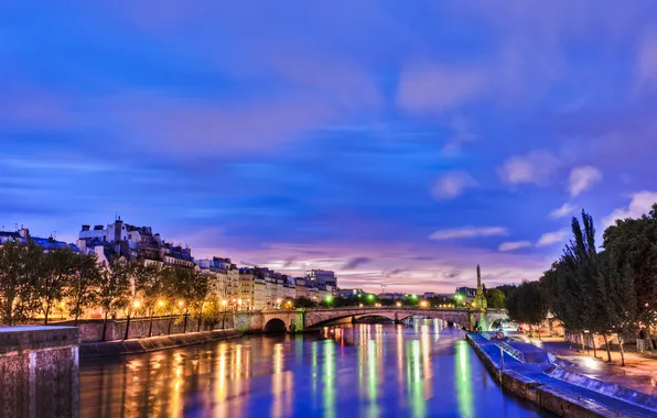 The city, lights, river, Paris, the evening