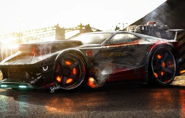 Picture Concept, Car, Machine, Smoke, Rendering, Brake, by Typerulez, Killing