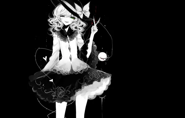 Girl, black background, scissors, Touhou, Touhou, Touhou, anime game