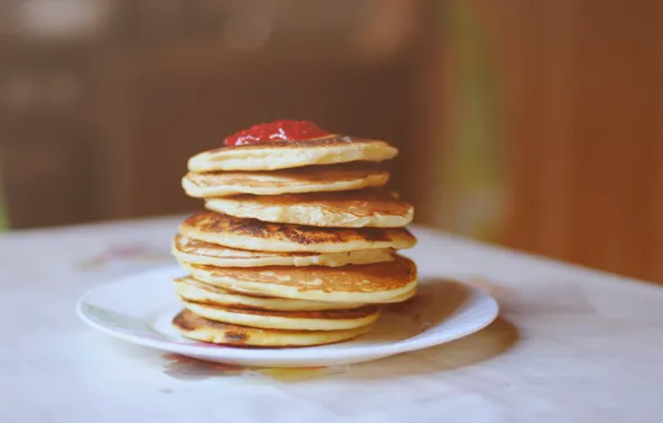 Picture background, red, widescreen, Wallpaper, food, plate, wallpaper, pancakes